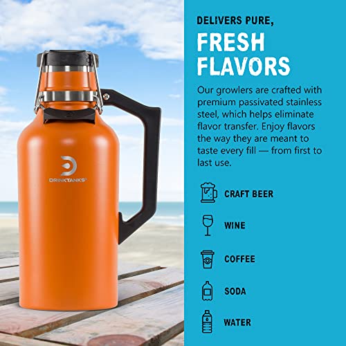 DrinkTanks Craft Growler, Passivated Stainless Steel Growlers for Beer, Leakproof and Vacuum Insulated Beverage Tumbler, Easy-to-Use Soda, Wine, or Coffee Tumbler with Handle, Moab, 64 Oz