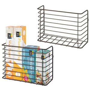 mdesign farmhouse metal wire wall & cabinet door mount kitchen storage organizer basket rack - mount to walls and cabinet doors in kitchen, pantry, and under sink - 2 pack - bronze