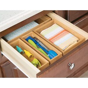 mDesign Wooden Bamboo Drawer Organizer - 9" Long Stackable Storage Box Tray for Kitchen Drawers and Cabinet - Utensil, Silverware, Spatula, and Flatware Holder - Echo Collection - 6 Pack, Natural Wood