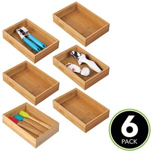 mDesign Wooden Bamboo Drawer Organizer - 9" Long Stackable Storage Box Tray for Kitchen Drawers and Cabinet - Utensil, Silverware, Spatula, and Flatware Holder - Echo Collection - 6 Pack, Natural Wood