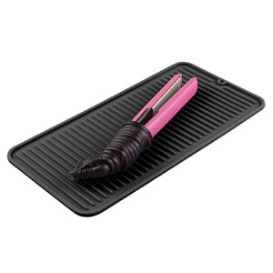 mdesign silicone heat-resistant hair care styling tool mat for curling or flat irons, straighteners on bathroom countertop, raised edges, non-slip, waterproof, small, linelle collection, black