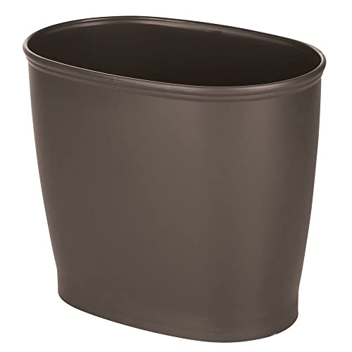 mDesign Plastic Oval Small 2.25 Gallon/8.5 Liter Trash Can Wastebasket, Garbage Container Bin for Bathroom, Kitchen, Office, Dorm - Holds Waste, Refuse, Recycling, Hyde Collection, Dark Brown