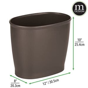 mDesign Plastic Oval Small 2.25 Gallon/8.5 Liter Trash Can Wastebasket, Garbage Container Bin for Bathroom, Kitchen, Office, Dorm - Holds Waste, Refuse, Recycling, Hyde Collection, Dark Brown