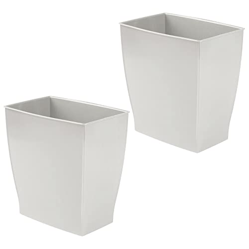 mDesign Plastic Rectangular Small 2 Gallon Trash Can - Wastebasket, Garbage Container Bin for Bathroom, Bedroom, Kitchen, Home Office, and Kids Room, Holds Waste, Recycling - 2 Pack - Light Gray