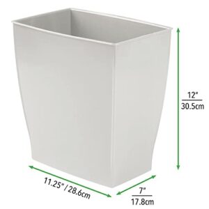 mDesign Plastic Rectangular Small 2 Gallon Trash Can - Wastebasket, Garbage Container Bin for Bathroom, Bedroom, Kitchen, Home Office, and Kids Room, Holds Waste, Recycling - 2 Pack - Light Gray