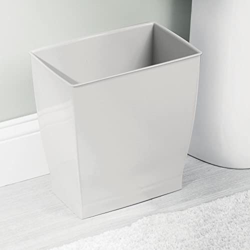 mDesign Plastic Rectangular Small 2 Gallon Trash Can - Wastebasket, Garbage Container Bin for Bathroom, Bedroom, Kitchen, Home Office, and Kids Room, Holds Waste, Recycling - 2 Pack - Light Gray