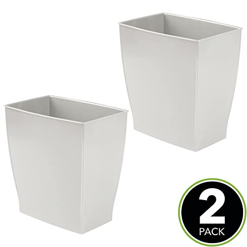 mDesign Plastic Rectangular Small 2 Gallon Trash Can - Wastebasket, Garbage Container Bin for Bathroom, Bedroom, Kitchen, Home Office, and Kids Room, Holds Waste, Recycling - 2 Pack - Light Gray