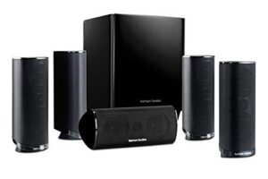 premium high performance harman kardon newest 5.1 channel home theater speaker package, satellite speaker, subwoofer, bass-boost control, upgradable to 7.1 channel