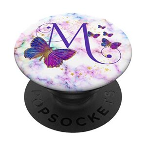purple butterfly personalized letter m monogram popsockets swappable popgrip