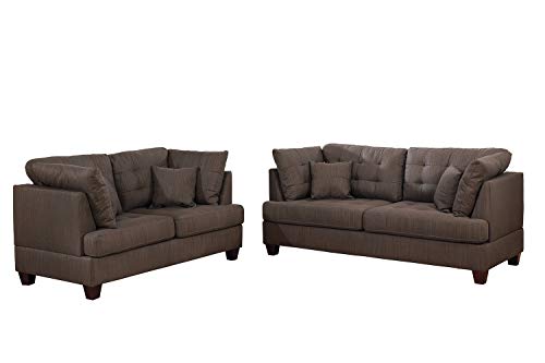 Bobkona 2-Pcs Sofa & Loveseat Black Coffee