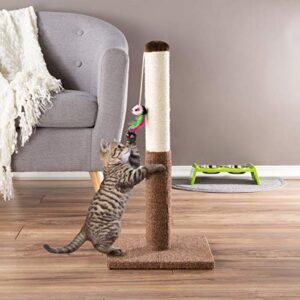 PETMAKER Cat Scratching Post - Tall Scratcher for Cats and Kittens with Sisal Rope and Carpet, Hanging Mouse Toy for Interactive Play (24.5 Inch)