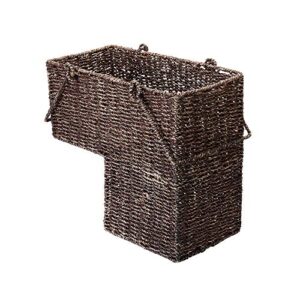 villacera 14-inch wicker stair case basket with handles | handmade woven seagrass in brown, (83-dec7019)