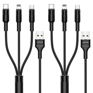 [2 pack] multi charging cable,yousams 3 in 1 nylon braided multi usb cable multiple charger fast charging cord compatible with most smart phones & pads - 5ft/ black