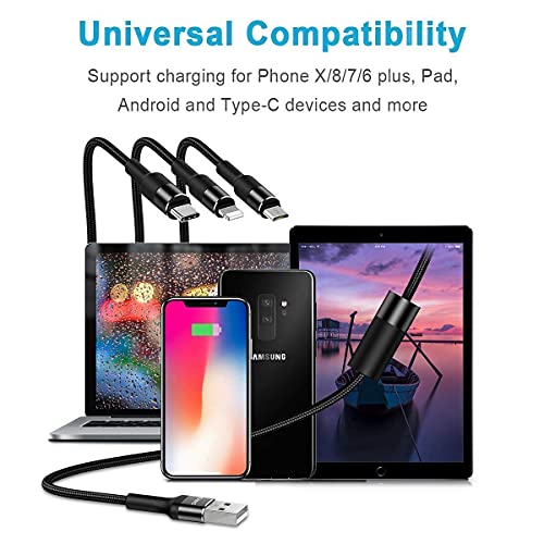 [2 Pack] Multi Charging Cable,YOUSAMS 3 in 1 Nylon Braided Multi USB Cable Multiple Charger Fast Charging Cord Compatible with Most Smart Phones & Pads - 5ft/ Black