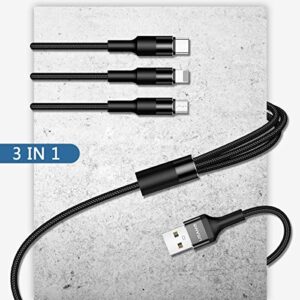 [2 Pack] Multi Charging Cable,YOUSAMS 3 in 1 Nylon Braided Multi USB Cable Multiple Charger Fast Charging Cord Compatible with Most Smart Phones & Pads - 5ft/ Black