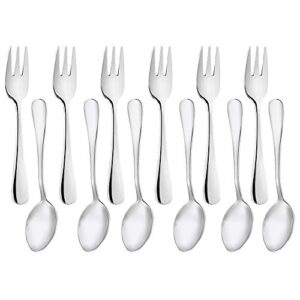 snamonkia small appetizer forks and demitasse spoons stainless steel set of 12, 5.4 inches, salad dessert coffee cocktail espresso flatware