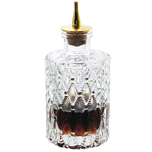 Bitters Bottle - Jewel Bitter Bottle For Cocktail, 6oz / 175ml, Glass Dahs Bottle With Gold Plated Cork Dasher Top - DSBT0011 (1, Gold)