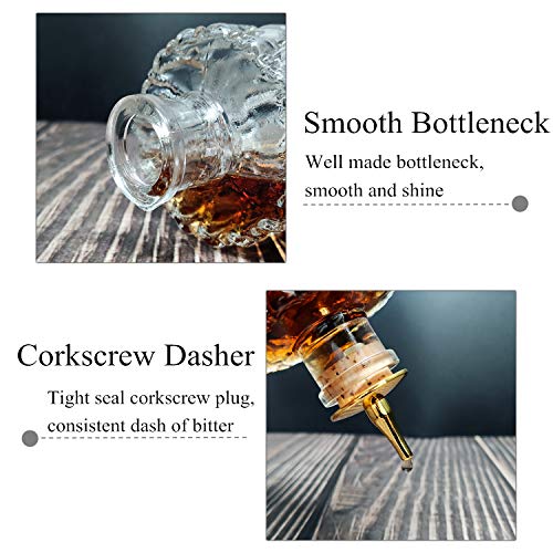 Bitters Bottle - Jewel Bitter Bottle For Cocktail, 6oz / 175ml, Glass Dahs Bottle With Gold Plated Cork Dasher Top - DSBT0011 (1, Gold)