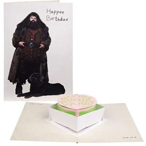 harry potter hagrid happy birthday cake pop-up greeting card - deluxe handcrafted pop up card - 5 x 7