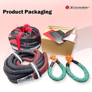 X MONSTER Kinetic Recovery Tow Rope 3/4" x 20' (MBS 22,000 lbs) with Reflective Tape and 2 Soft Shackles (21,800bs) Offroad Recovery Kit