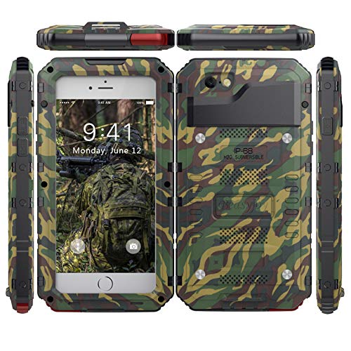 Beasyjoy iPhone SE 2022/2020 iPhone 7 iPhone 8 Case Waterproof, Metal Heavy Duty Case with Screen Protector, Full Body Protective Military Grade Shockproof Dropproof Tough Case, Camo