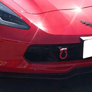 iJDMTOY Red Track Racing Style Front Bumper Tow Hook Ring Compatible With 2014-2019 Chevrolet Corvette Z06 ZR1 Z51, Made of Light Weight CNC Aluminum