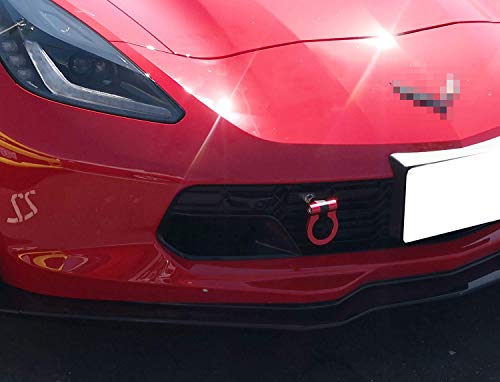 iJDMTOY Red Track Racing Style Front Bumper Tow Hook Ring Compatible With 2014-2019 Chevrolet Corvette Z06 ZR1 Z51, Made of Light Weight CNC Aluminum