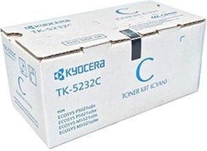 kyocera 1t02r9cus0 model tk-5232c cyan toner cartridge for use with ecosys p5021cdn, p5021cdw, m5521cdn and m5521cdw laser printers; up to 2200 pages yield at 5% average coverage
