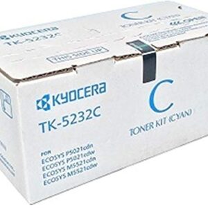 Kyocera 1T02R9CUS0 Model TK-5232C Cyan Toner Cartridge For use with ECOSYS P5021cdn, P5021cdw, M5521cdn and M5521cdw Laser Printers; Up to 2200 Pages Yield at 5% Average Coverage