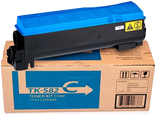 Kyocera 1T02KTCUS0 Model TK-582C Cyan Toner Kit for FS-C5150DN/P6021CDN; Genuine Kyocera; Up to 2800 Pages Yield, Includes Waste Toner Container