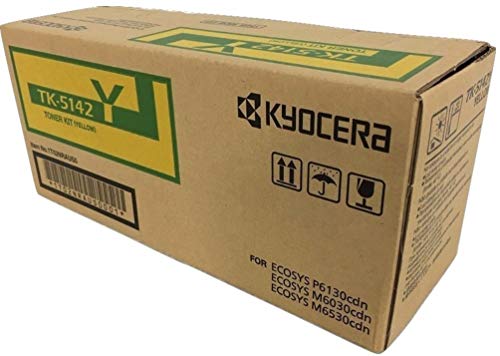 Kyocera 1T02NRAUS0 Model TK-5142Y Yellow Toner Cartridge For use with Kyocera ECOSYS P6130cdn, M6030cdn and M6530cdn Laser Printers; Up to 5000 Pages Yield at 5% Average Coverage