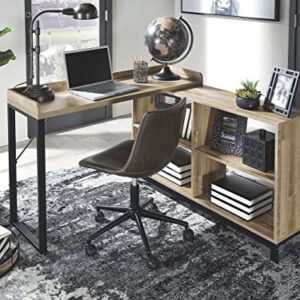 Signature Design by Ashley Gerdanet Modern Farmhouse Home Office L-Shaped Desk with Side Storage, Beige