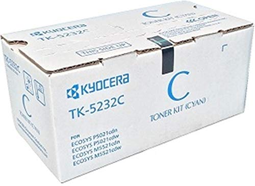 Kyocera 1T02R9CUS0 Model TK-5232C Cyan Toner Cartridge For use with ECOSYS P5021cdn, P5021cdw, M5521cdn and M5521cdw Laser Printers; Up to 2200 Pages Yield at 5% Average Coverage