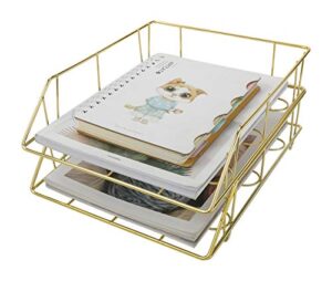 pag metal stackable letter tray desktop file organizer paper holder rack, 2 pack, gold