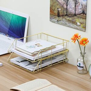 PAG Metal Stackable Letter Tray Desktop File Organizer Paper Holder Rack, 2 Pack, Gold