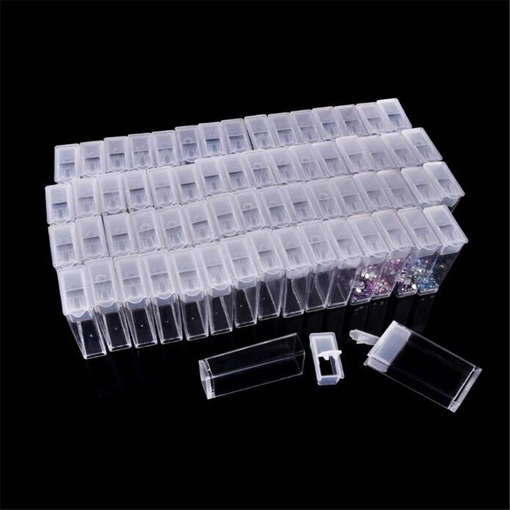 Transparent Storage Box w/ 64 Slots Plastic Beads Storage Container Box Multi Storage Jars Diamond Nail Art Accessory Box DIY Art Craft Diamond Painting Box Small Parts Beads Jewelry Organization Case