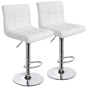 yaheetech x-large bar stools - square pu leather adjustable counter height swivel stool armless chairs set of 2 with bigger base, white