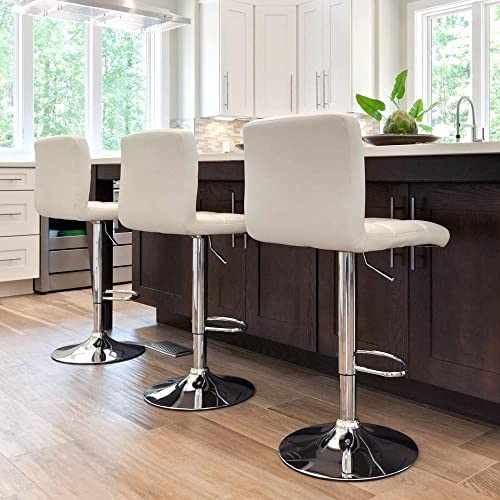 Yaheetech X-Large Bar Stools - Square PU Leather Adjustable Counter Height Swivel Stool Armless Chairs Set of 2 with Bigger Base, White