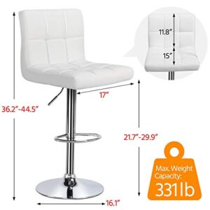 Yaheetech X-Large Bar Stools - Square PU Leather Adjustable Counter Height Swivel Stool Armless Chairs Set of 2 with Bigger Base, White