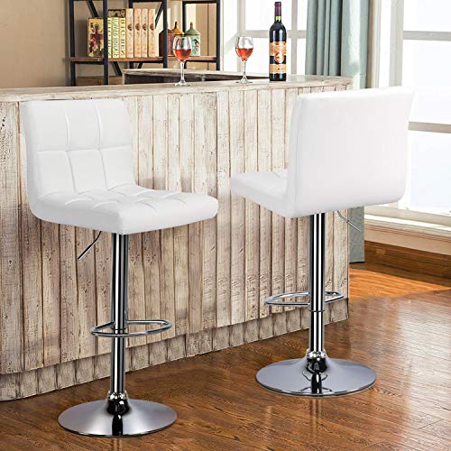 Yaheetech X-Large Bar Stools - Square PU Leather Adjustable Counter Height Swivel Stool Armless Chairs Set of 2 with Bigger Base, White