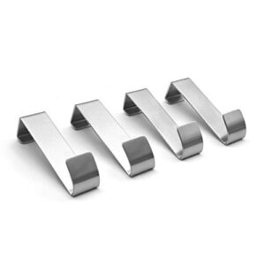 Woooow Pack of 4 Stainless Steel Reversible Over Door Cabinet Drawer Hooks Office Kitchen Towel Coat Hooks Rack, Silver