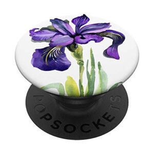 beautiful purple iris flower drawn paints popsockets popgrip: swappable grip for phones & tablets