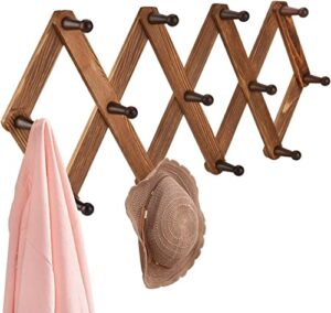 homode vintage wood expandable peg rack- multi-purpose accordion wall hangers with 13 hooks for hats, coat, mugs, scarf, jewelry storage