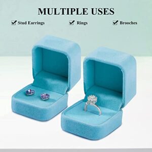 Parts Express 2 Pack Velvet Ring Boxes, Earring Pendant Jewelry Case, Ring Earrings Gift Boxes, Jewellry Display (Blue, Ring Box)