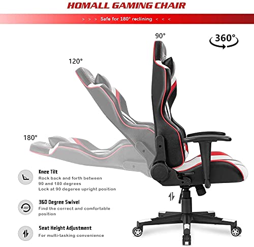 Homall Gaming Racing Office High Back PU Leather Chair Computer Desk / Video Game Chair Ergonomic Swivel Chair with Headrest and Lumbar Support (Black&White)