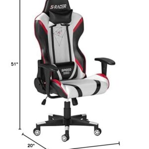 Homall Gaming Racing Office High Back PU Leather Chair Computer Desk / Video Game Chair Ergonomic Swivel Chair with Headrest and Lumbar Support (Black&White)