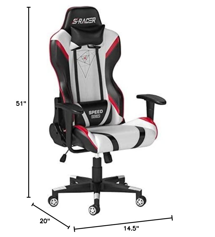 Homall Gaming Racing Office High Back PU Leather Chair Computer Desk / Video Game Chair Ergonomic Swivel Chair with Headrest and Lumbar Support (Black&White)