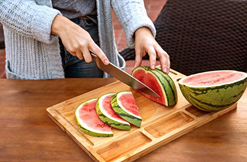 Large Organic Bamboo Cutting Board - Wooden Charcuterie Cheese Serving Platter For Kitchen - With Deep Drip Edge & Garnish Bowls - Boards Are BPA Free,16x12” - Unique Housewarming Gift Idea - Good&Co.