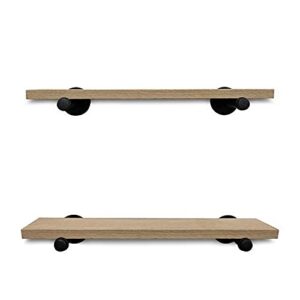 Rustic Farmhouse Reclaimed Wood Shelves | Barnwood Shelves | Set of 2 | 24 Inches (Genuine Salvaged/Reclaimed) | with Black Industrial Pipe Brackets | Made in USA (Ohio) | 24" x 1" x 6"