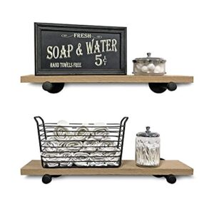 Rustic Farmhouse Reclaimed Wood Shelves | Barnwood Shelves | Set of 2 | 24 Inches (Genuine Salvaged/Reclaimed) | with Black Industrial Pipe Brackets | Made in USA (Ohio) | 24" x 1" x 6"